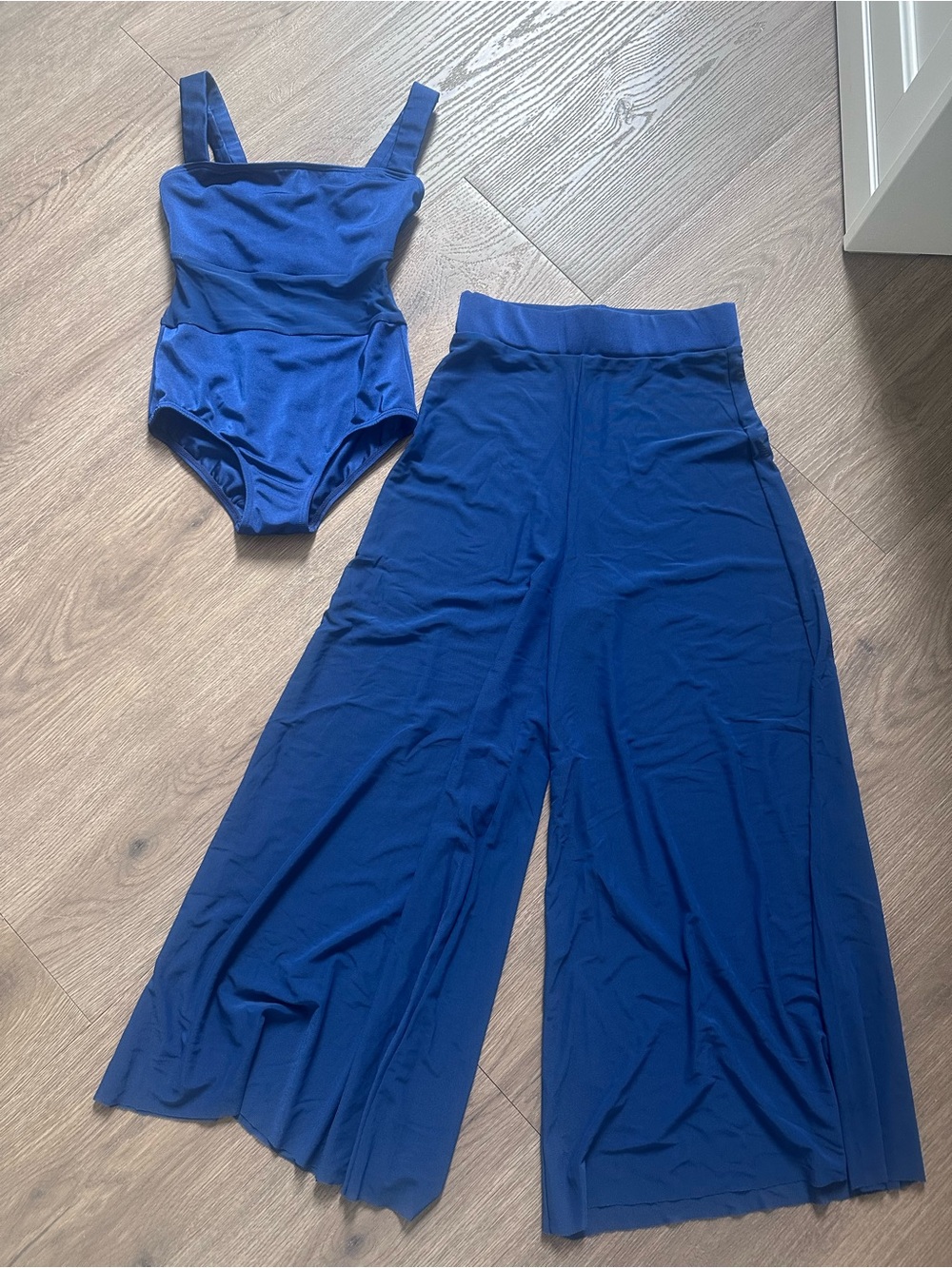 Cobalt Blue Dance Bodysuit with Wide-Leg Pants